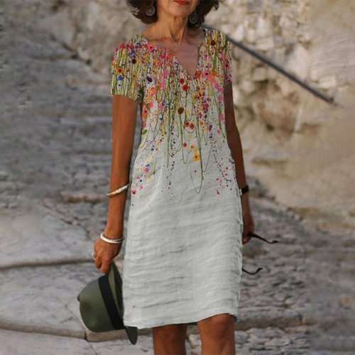 2022 tavaszi-nyári új bő ruha, rövid ujjú nyomott mintával