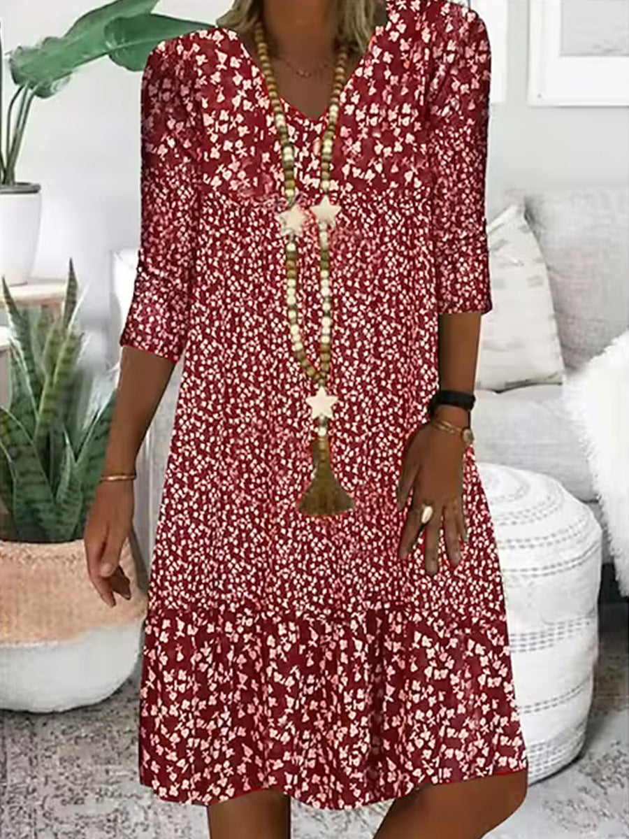 Tavaszi és nyári új ruha V-alakú nyakkivágással