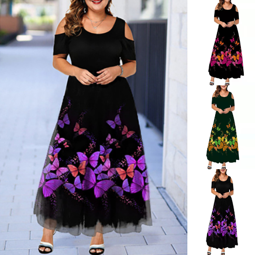 2022-es női lenge ruha, kerek nyakú, rövid ujjú tavaszi nyár elegáns hosszú ruha alkalmi ruha ruhák