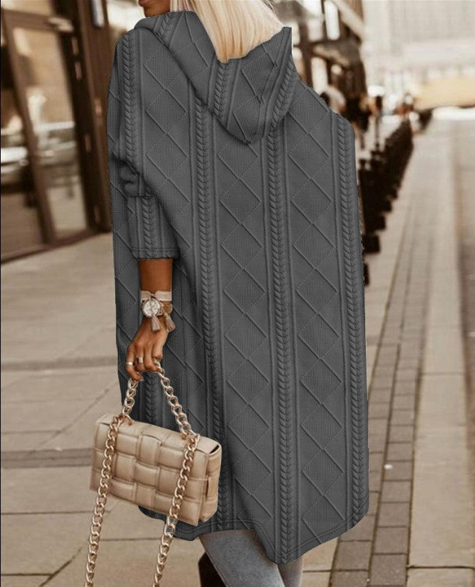 2023-as új őszi-téli kábel textúrájú kapucnis szélálló kabát