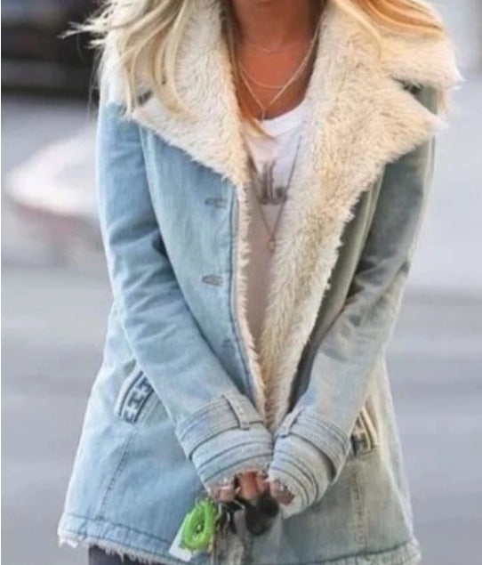 Női tömör gyapjú, hosszú ujjú termikus kabát