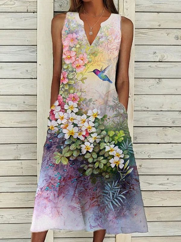 V-nyakú virágos madárruha