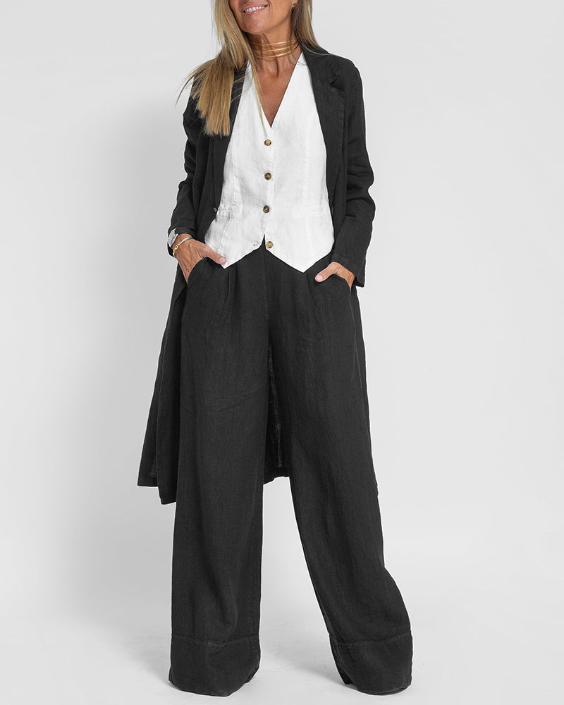 Alkalmi karcsúsított, hosszú gallérú kabát füles zsebekkel