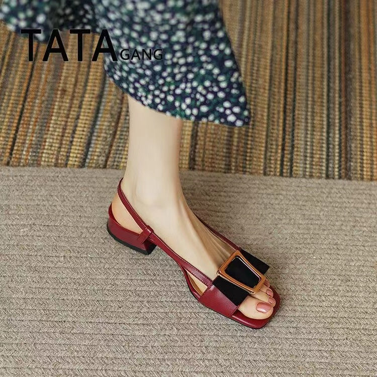 Női Colorblock Block Heel Retro szandál