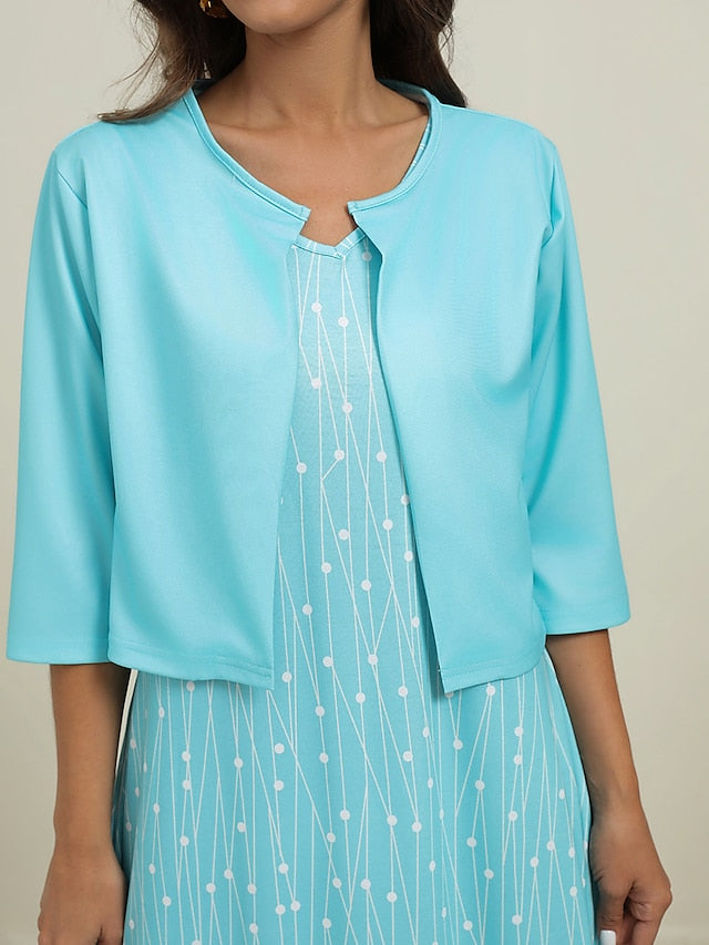 Női, kétrészes ruhaszett Alkalmi ruha Esküvői Vendégruha Party Napi Elegáns Nyomtatott Zsebek Midi Ruha V nyakú Fél ujjú Geometrikus Pöttyös Normál Rózsaszín Kék